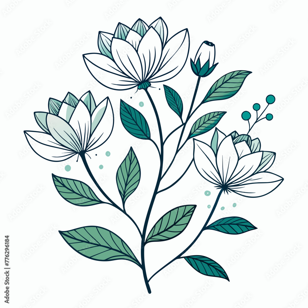 Fototapeta premium flowers stem leaves a line drawing