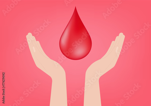 Blood Donation Concept. World Blood Donor Day. Hand Holding Blood Drop. Vector Illustration. 