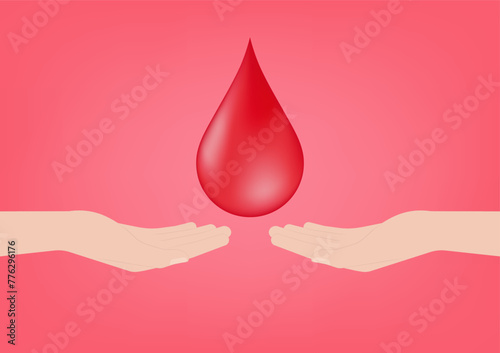 Blood Donation Concept. World Blood Donor Day. Hand Holding Blood Drop. Vector Illustration. 
