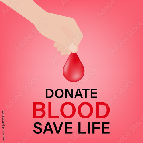 Blood Donation Concept. World Blood Donor Day. Hand Holding Blood Drop. Vector Illustration. 