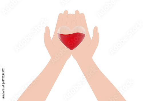 Blood Donation Concept. World Blood Donor Day. Hand Holding Red Heart. Vector Illustration. 