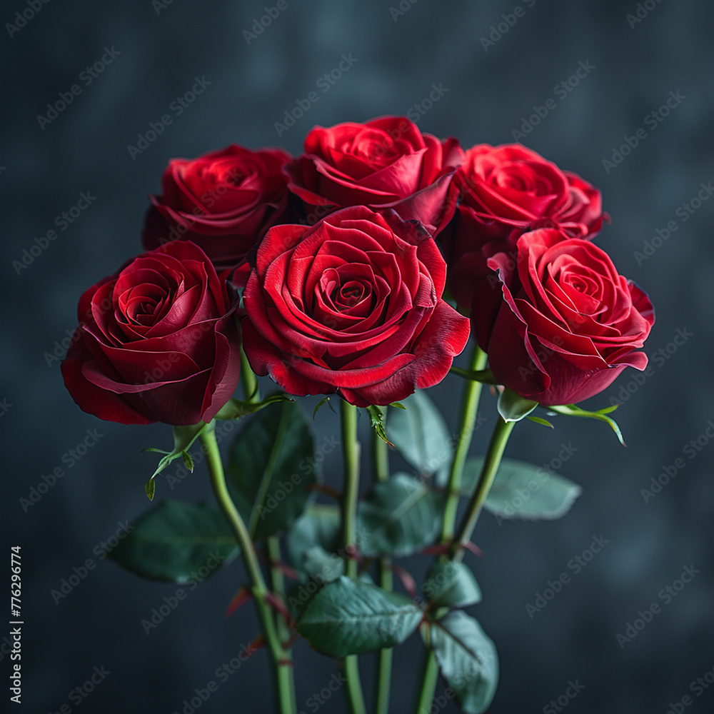 Bouquet of red roses on black background, generative ai Bouquet of red roses on black background, generative ai