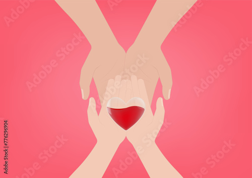 Blood Donation Concept. World Blood Donor Day. Hand Holding Red Heart. Vector Illustration. 