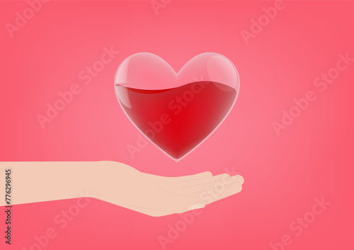 Blood Donation Concept. World Blood Donor Day. Hand Holding Red Heart. Vector Illustration. 