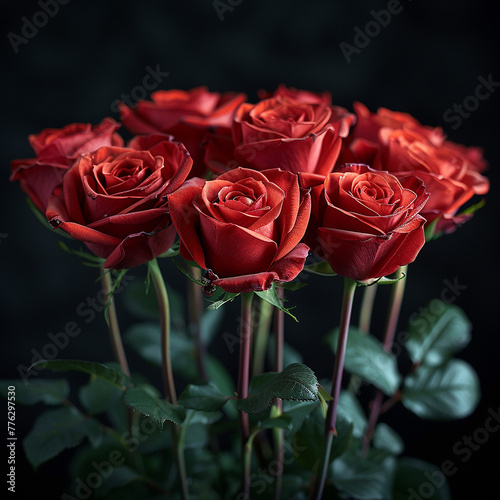 Bouquet of red roses on black background  generative ai