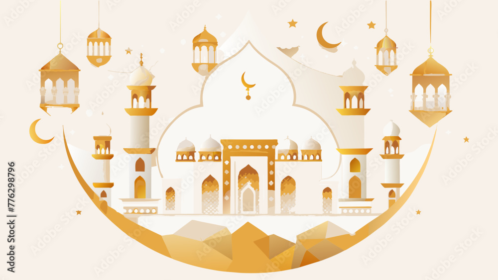 gold-and-blue-eid-al-fitr-card-design vector illustration
