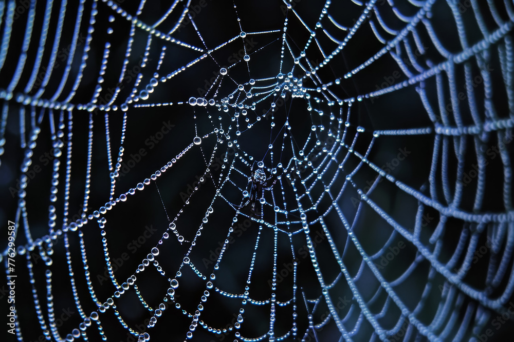 Fototapeta premium A spider web with water droplets on it