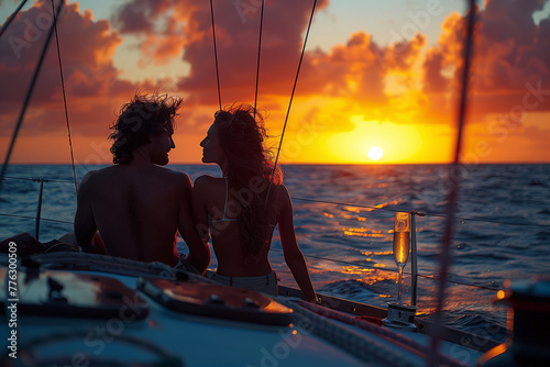 Man and Woman Watching Sunset on Boat