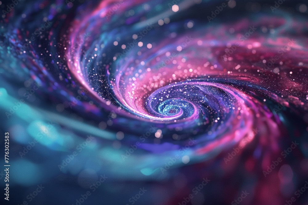 A vivid and colorful cosmic swirl with glittering particles A vivid and colorful cosmic swirl with glittering particles