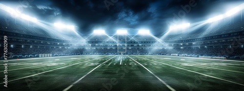 Full stadium and neoned colorful flashlights background. Flyer with copyspace in modern colors. Concept of sport, competition, winning, action and motion. Empty area for championships, your ad, design ©  valentinaphoenix