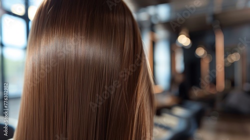 woman seen from behind with light brown, straight hair, generative ai