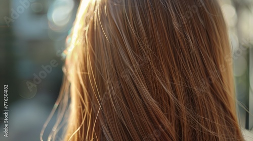 woman seen from behind with light brown, straight hair, generative ai