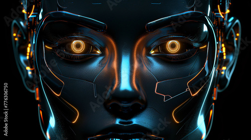 Futuristic female robot face  AI 