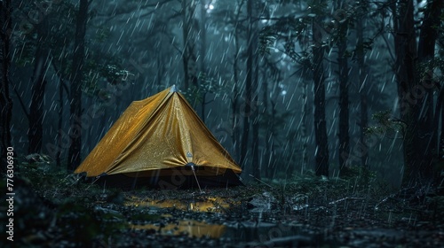 Yellow Tent in Forest