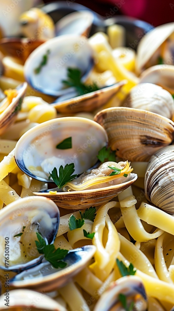 Art of Cuisine: Steamed Clams over Linguini, a Parsley Adorned Casserole Art of Cuisine: Steamed Clams over Linguini, a Parsley Adorned Casserole