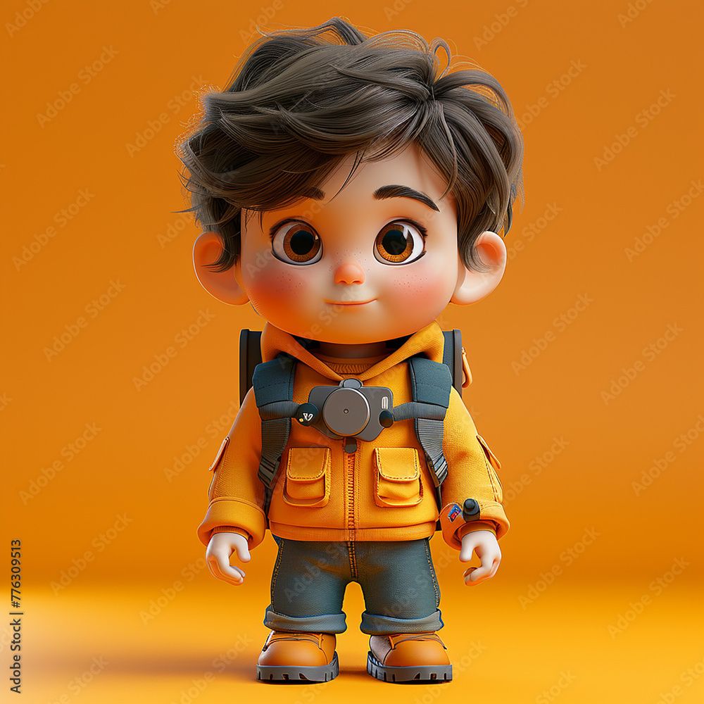 3d cartoon child on solid color background, generative ai