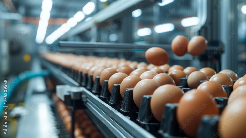 Obraz premium Egg factory. Mass automated conveyor eggs production