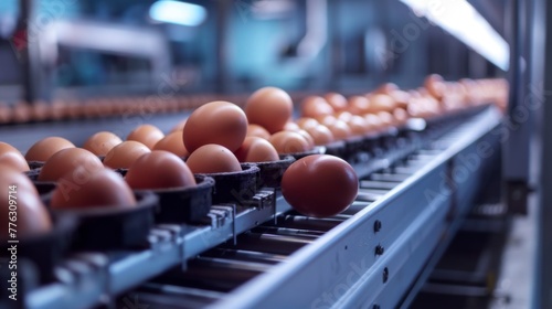 Egg factory. Mass automated conveyor eggs production