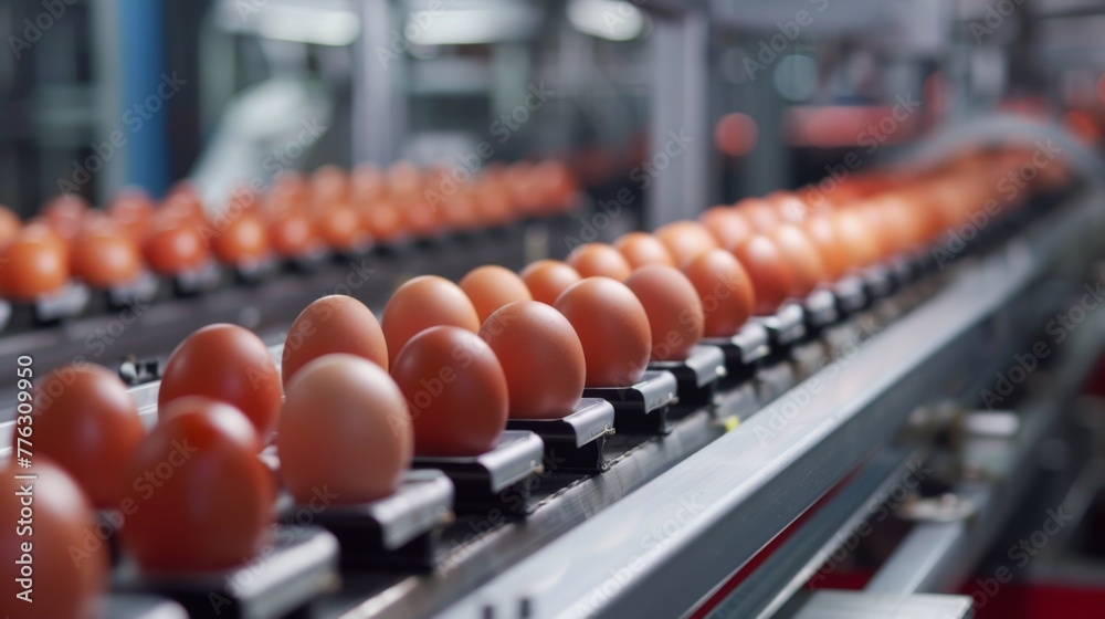 Obraz premium Egg factory. Mass automated conveyor eggs production