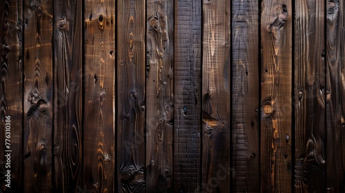 Panoramic wooden wall of a barn made of brown vertical, already weathered boards. High quality photo