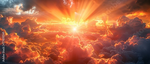Background with bright sun beams and dark clouds