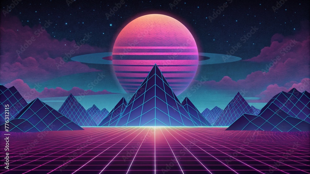 Geometric patterns of retro pixels creating an otherworldly scifi atmosphere.