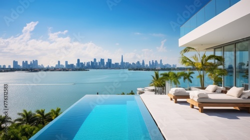 Modern villa with a private rooftop infinity pool overlooking the Miami skyline in Florida