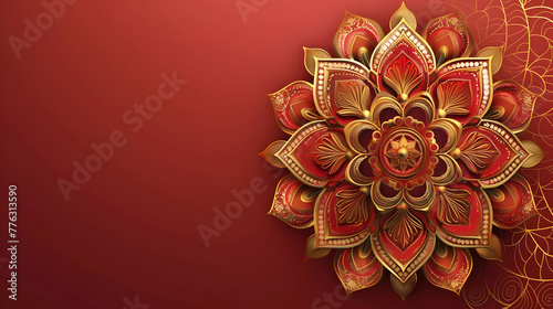 banner for vesak day with copy space, red mandala on red background with space for text