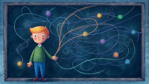 The erratic movements of a childs hand captured in the whimsical and playful scribbles on a chalkboard. photo