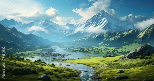 mountain peaks and peacefull valley photo