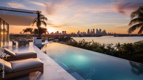 Modern villa with a private rooftop infinity pool overlooking the Miami skyline in Florida © Damian Sobczyk