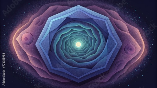 A hypnotic vortex of revolving hexagons spinning and unfurling like a hypnotists pendulum. photo