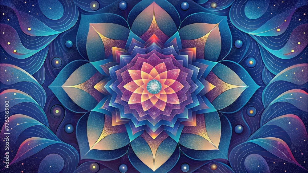 A neverending cascade of kaleidoscopic shapes and patterns reveal themselves creating a hypnotizing visual experience. - obrazy, fototapety, plakaty 