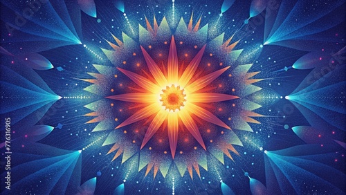 Radiant bursts of light and symmetrical patterns collide in a kaleidoscopic vision resulting in a beautiful chaos.