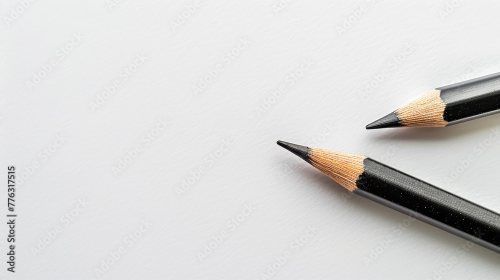Two black pencils on a bright white background, minimalistic design Two black pencils on a bright white background, minimalistic design