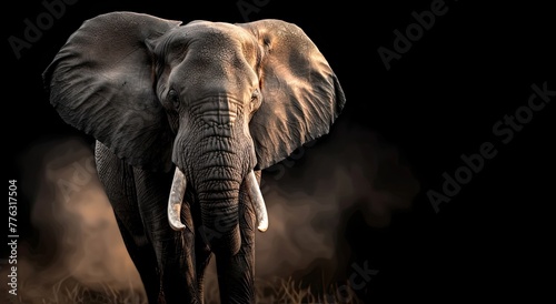 Portrait of an elephant in a photo studio on a black background, bright studio lighting, photorealism
