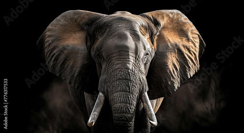 Portrait of an elephant in a photo studio on a black background, bright studio lighting, photorealism