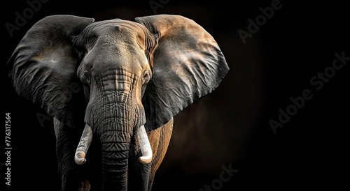 Portrait of an elephant in a photo studio on a black background, bright studio lighting, photorealism
