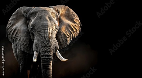 Portrait of an elephant in a photo studio on a black background  bright studio lighting  photorealism