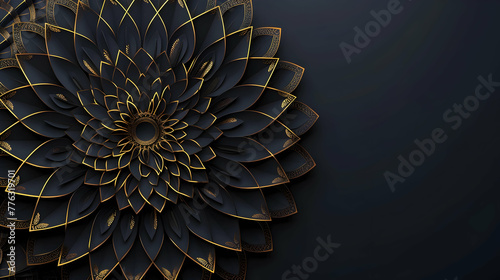 banner for an esoteric store, on a dark blue background, a gold-blue mandala with copy space