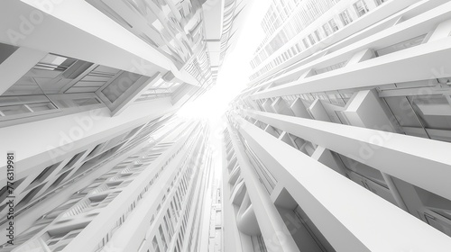 White architectural minimalism background or screensaver. Future urbanistic theme. Top view. AI generative. photo