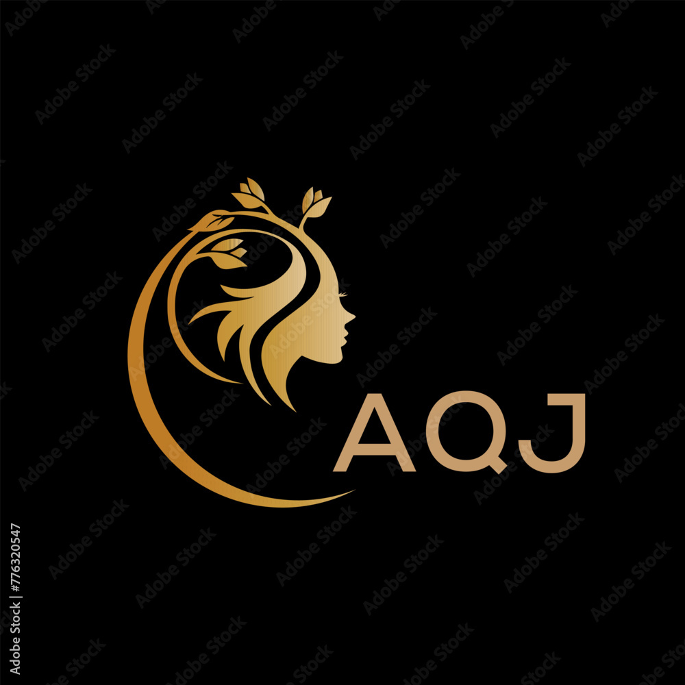 AQJ letter logo. best beauty icon for parlor and saloon yellow image on black background. AQJ Monogram logo design for entrepreneur and business.	
