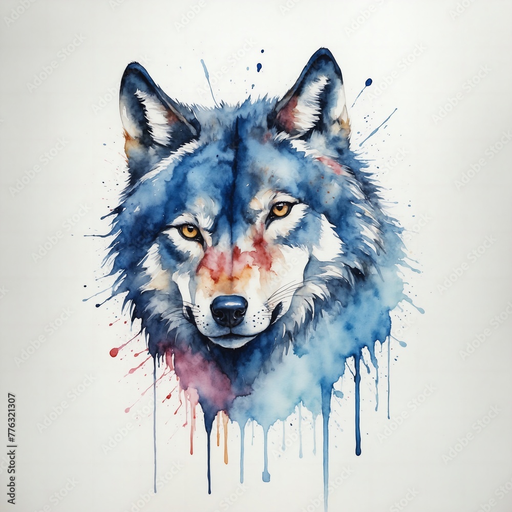 abstract watercolor painitng of wolf head
