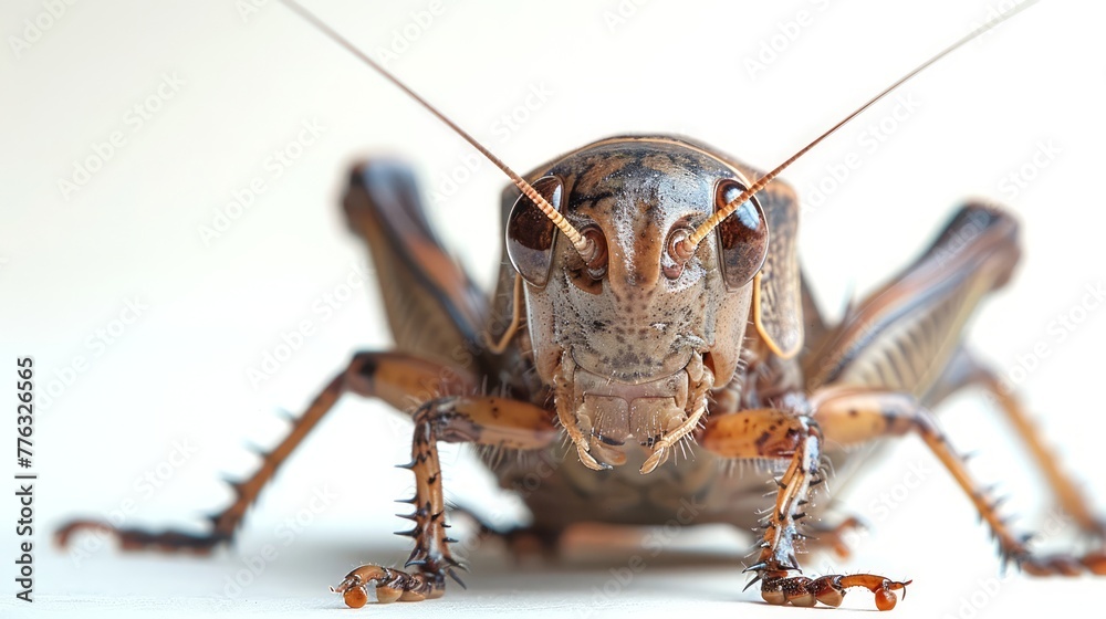 Close up of Mole cricket on a white backdrop. Detailed European ...