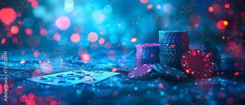 Blue background with poker cards for online casino and betting app. Concept Casino Theme, Poker Cards, Blue Background, Online Betting, Mobile App photo