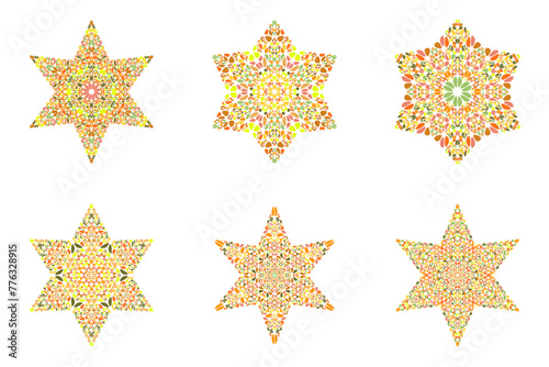 Abstract floral ornament star logo template set - pentagonal  ornamental vector design element