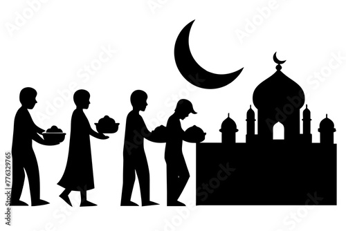 Eid festival poor people silhouette vector art illustration