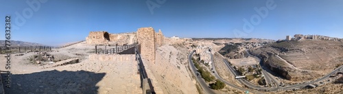 Medieval Crusaders Castle in Al Karak - Jordan, Al Kerak fortrest in arab world served as a fort for many centuries, historical ruins on a mountain above the city photo