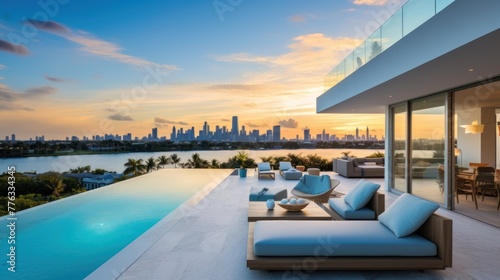 Modern villa with a private rooftop infinity pool overlooking the Miami skyline in Florida © Damian Sobczyk