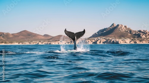 whale tail splashing in the Sea photo